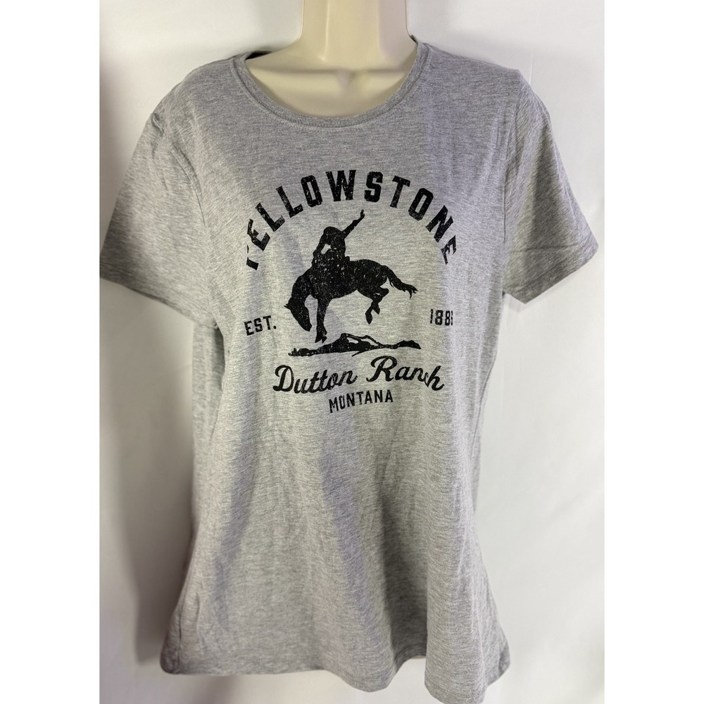 Yellowstone Latge T-Shirt Dutton Ranch Montana Western Cowboy Grey Horse